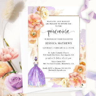Elegant, Unik Lila Blommigt Princess Quinceañera Inbjudningar