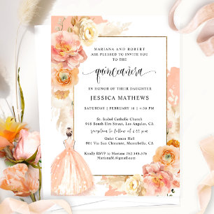 Elegant, unik persiko-Blommigt Princess Quinceañer Inbjudningar