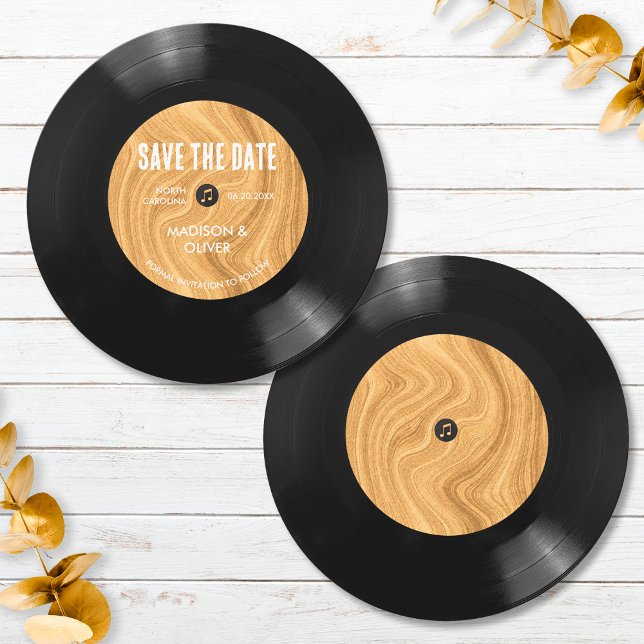Elegant unik retro vinylskiva spara datum  inbjudningar (Front/Back)