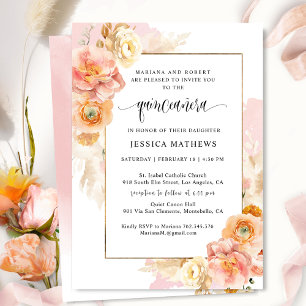 Elegant, Unik Rosa Watercolor Blommigt Quinceañera Inbjudningar