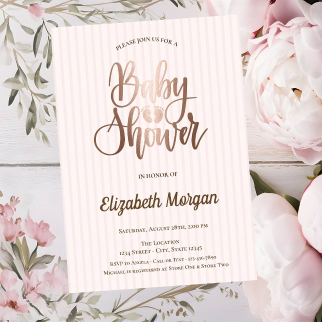 Elegant unik roséguld randig baby shower inbjudningar (Skapare uppladdad)
