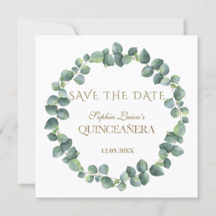 Elegant Unique Eucalyptus Foliage Guld Quinceañera Spara Datumet