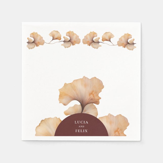 Elegant Uppbränd Orange Blommigt Bröllop-middag Pappersservett (Framsidan)