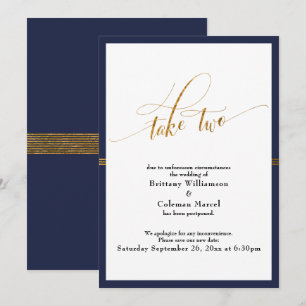 Elegant uppskjuten vigsel navy & guld randig kort