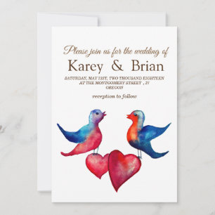 Elegant, ursprungligt Love birds Bröllop-kort Inbjudningar