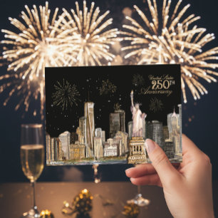 Elegant US 250:e födelsedag, NYC Guld-fyrverkeri Inbjudningar