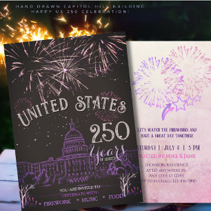 Elegant USA 250 År Fyrverkeri Lila Capitol Hill Inbjudningar