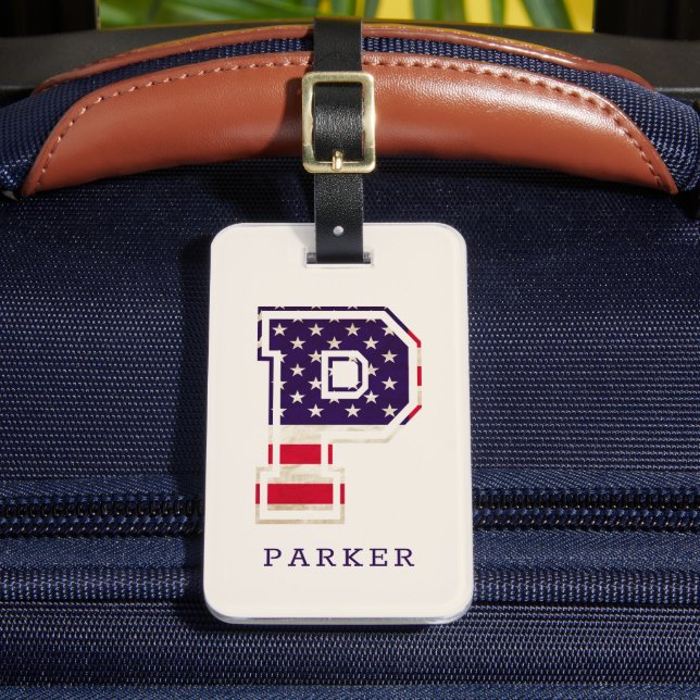 Elegant USA Flag Monogram P Bagagebricka (Framsida Insitu 2)