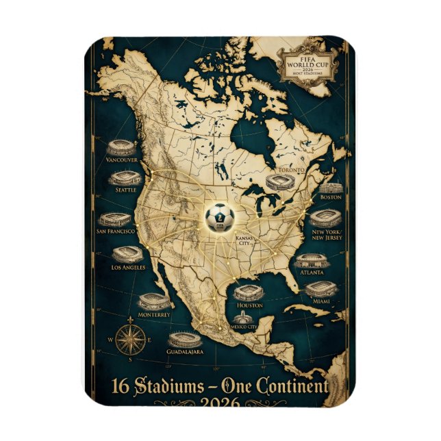 Elegant USA Mexiko Kanada Värdstäder Finkonst Magnet (Vertikal)