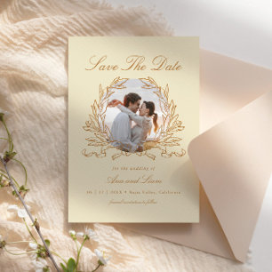 Elegant Utandning av botanisk Blommigt Foto Bröllo Spara Datumet