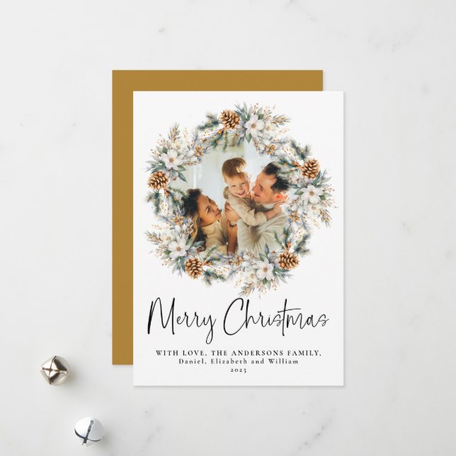 Elegant Utandning av botaniskt folium | Fotojul Julkort (Fram/Back In Situ)