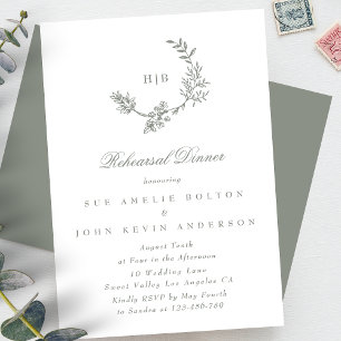 Elegant Utandning Blommigt Monogram Sage Grönt Brö Tilläggskort
