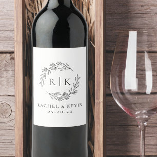 Elegant Utandning Bröllop Initialt Monogram Vinflaska Etikett
