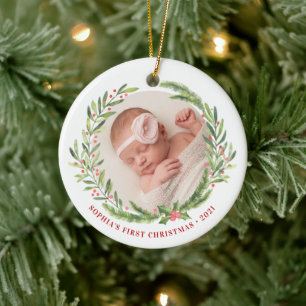 Elegant Utandning Första julfotopapper Vit Julgransprydnad Keramik