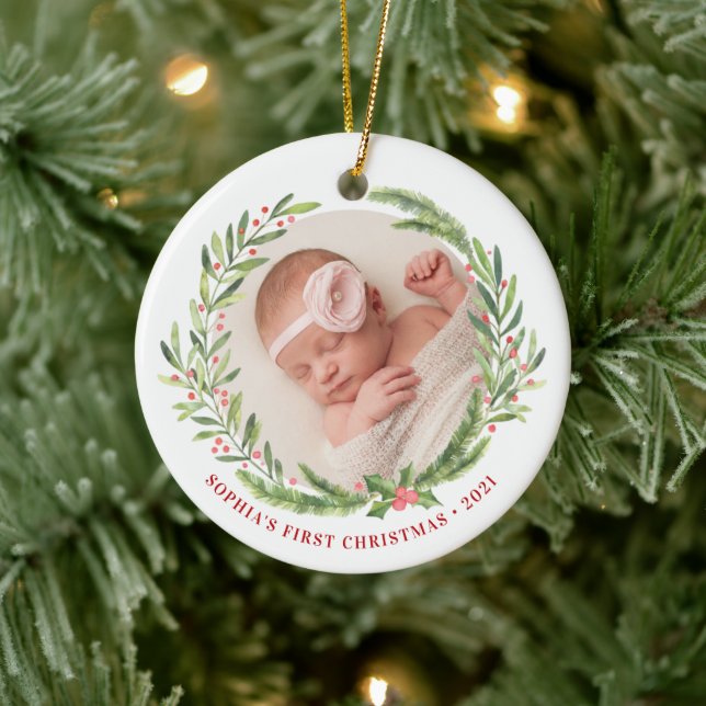 Elegant Utandning Första julfotopapper Vit Julgransprydnad Keramik (Träd)