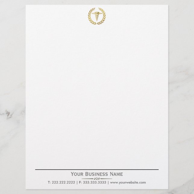 Elegant Utandning Guld Caduceus Medical Letterhead Brevhuvud (Framsida)