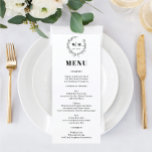 Elegant Utandning Monogram Bröllop Menu Meny<br><div class="desc">Denna klassiska och elegant utformning har en slående botanisk krans med monogram och minimalt rent typsnitt. Du kan enkelt redigera teckensnittet färg och vapensköld genom att klicka på Redigera design Verktyg. Se hela samlingen för mer matchande objekt!</div>