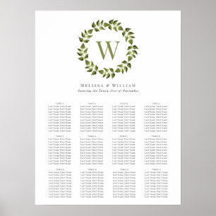 Elegant Utandning Monogram Grönt Bröllop Sittplats Poster