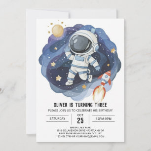 Elegant utomhus Kids Astronaut Boy Birthday Inbjudningar