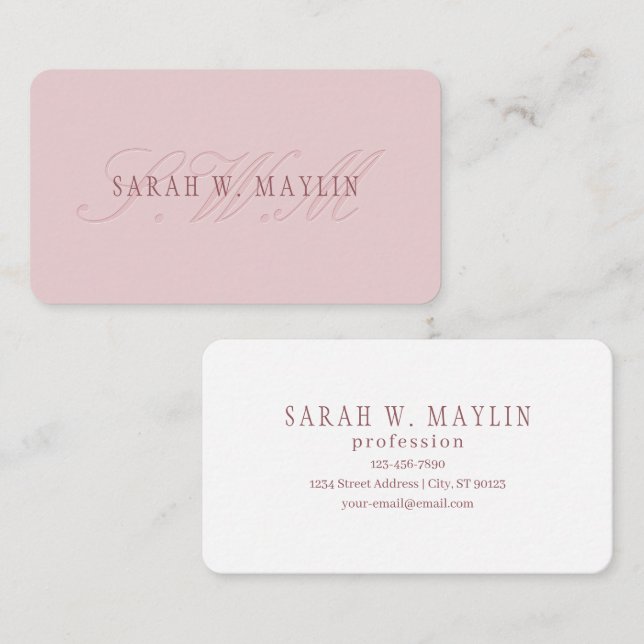 Elegant Utseende Monogram | Roséguld Visitkort (Fram/baksida)