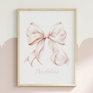 Elegant Utskrift av stor Rosa Bow Namn Nursery Poster