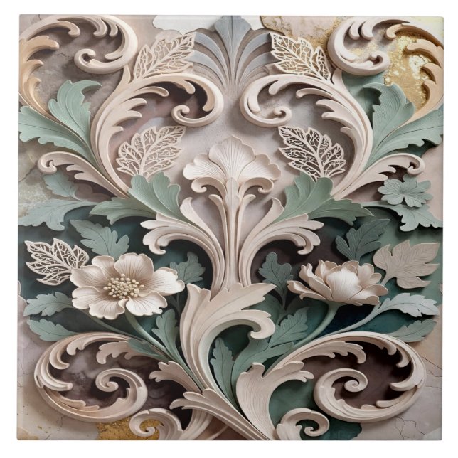 Elegant utskuren blomsterbarockdesign kakelplatta (Framsidan)