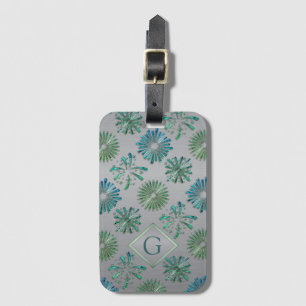 Elegant utsmyckad blågrön mönster monogram bagagebricka