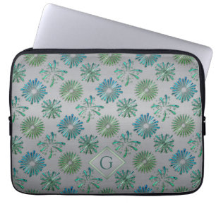 Elegant utsmyckad blågrön mönster monogram laptop fodral