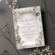 Elegant utsmyckad blomstergon Gröna blad Spara dat