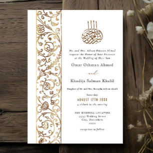 Elegant utsmyckad blomsterguld islamisk bröllop inbjudningar