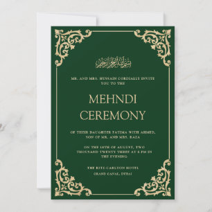 Elegant Utsmyckad Grön Guld Henna Mehndi Ceremoni Inbjudningar