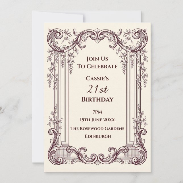 Elegant utsmyckad klassisk partajinvitation inbjudningar (Framsida)