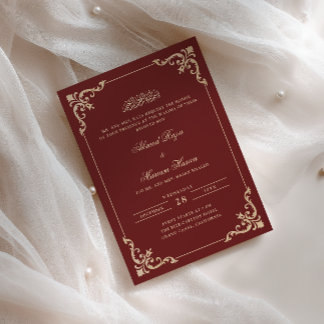 Elegant utsmyckad ram burgunderröd guld Walima-cer Inbjudningar