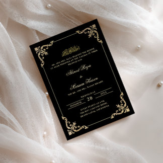 Elegant utsmyckad ram svart guld Walima-ceremoni Inbjudningar