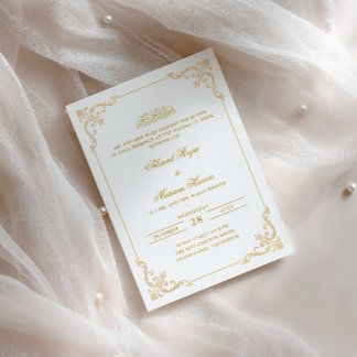 Elegant utsmyckad ram vit guld Walima-ceremoni Inbjudningar