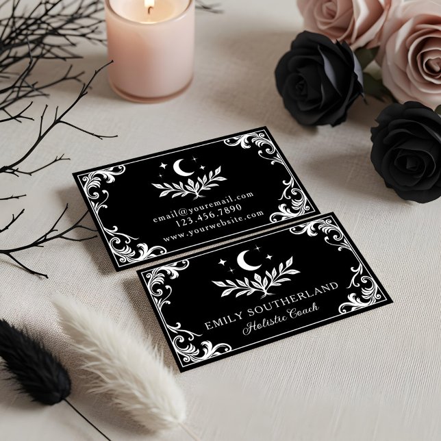 Elegant Utsmyckning Gotisk Natur Holistiska Coache Visitkort (Elegant Flourish Gothic Nature Holistic Coaches Business Card)