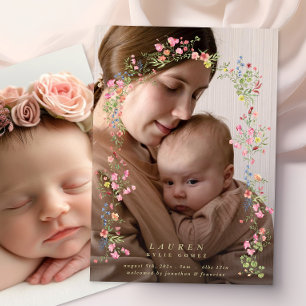 elegant utsökt blomsterbåge vår två foto baby meddelande