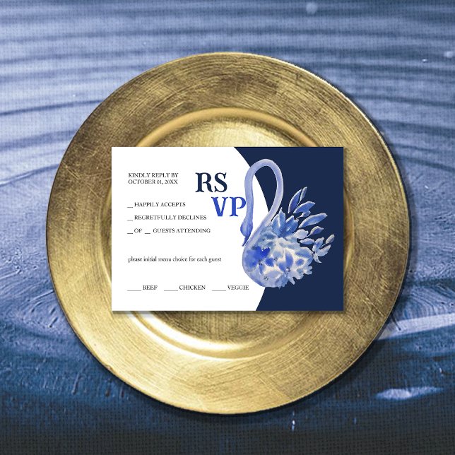 Elegant Vacker Blå Boho Svan Vattenfärg OSA Kort (Skapare uppladdad)