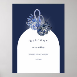 Elegant Vacker Blå Svanar Akvarell Konst Poster