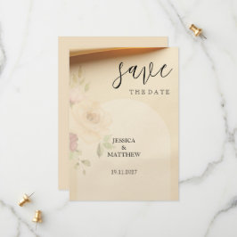 Elegant Vacker Boho Persika Rodnad Blommig Bröllop Spara Datumet