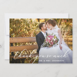 Elegant Vacker Calligraphy Photo Bröllop Tack Kort