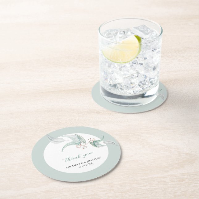 Elegant vacker eukalyptusvattenfärgskonst underlägg papper rund (Insitu)