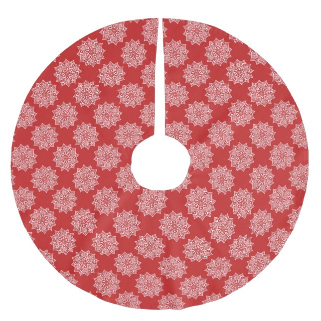 Elegant vacker flickig röd mandala-mönster julgransmatta borstad polyester (Framsidan)