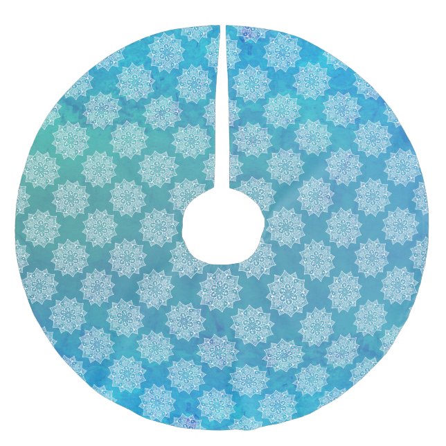 Elegant vacker flickig turkos mandala-mönster julgransmatta borstad polyester (Framsidan)