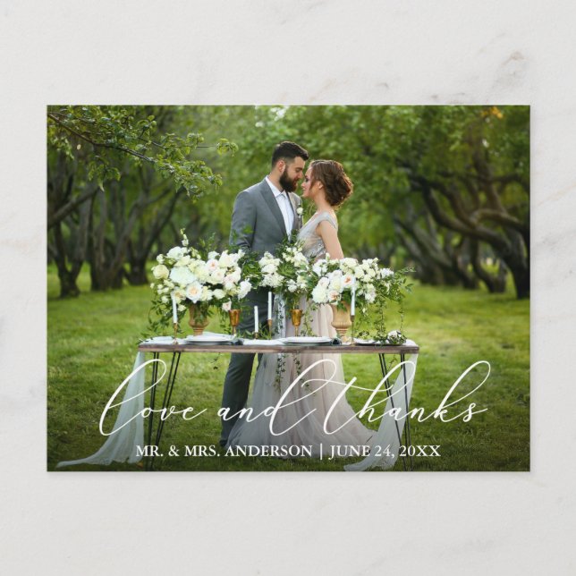 Elegant vacker kalligrafi Bröllop tack kärlek Vykort (Framsida)