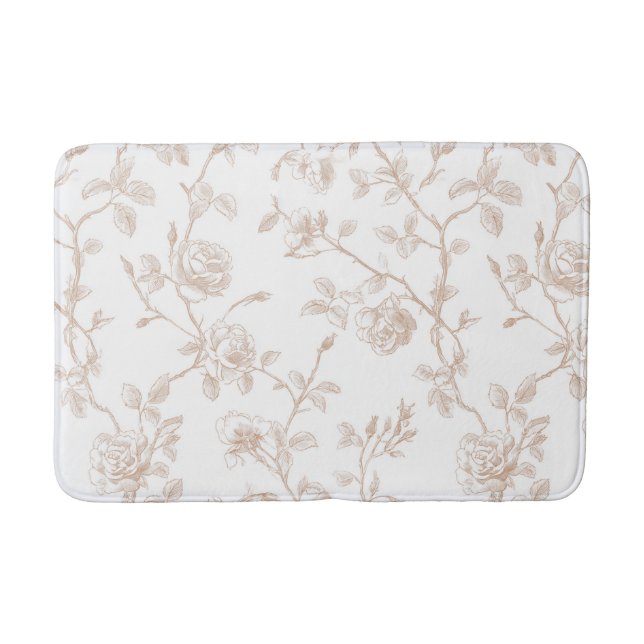 Elegant Vacker Krämvit Blommig Badrumsmatta (Framsidan)