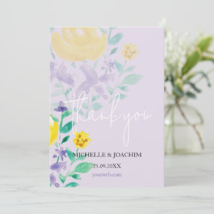 Elegant Vacker Lila Boho Blommig Akvarell Tack Kort