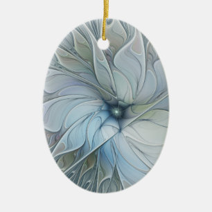 Elegant vacker modern abstrakt fraktal konst blomm julgransprydnad keramik