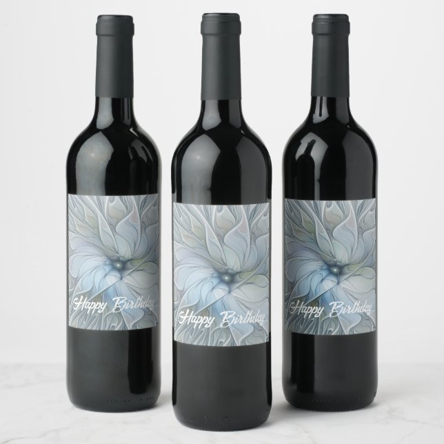 Elegant vacker modern abstrakt fraktal konst blomm vinflaska etikett (Flaskor)