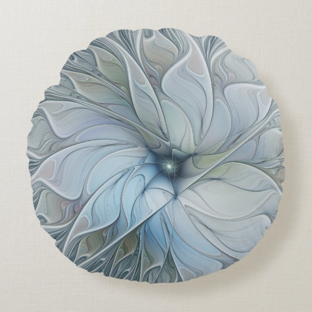 Elegant vacker modern abstrakt fraktalkonst blomma rund kudde (Framsidan)